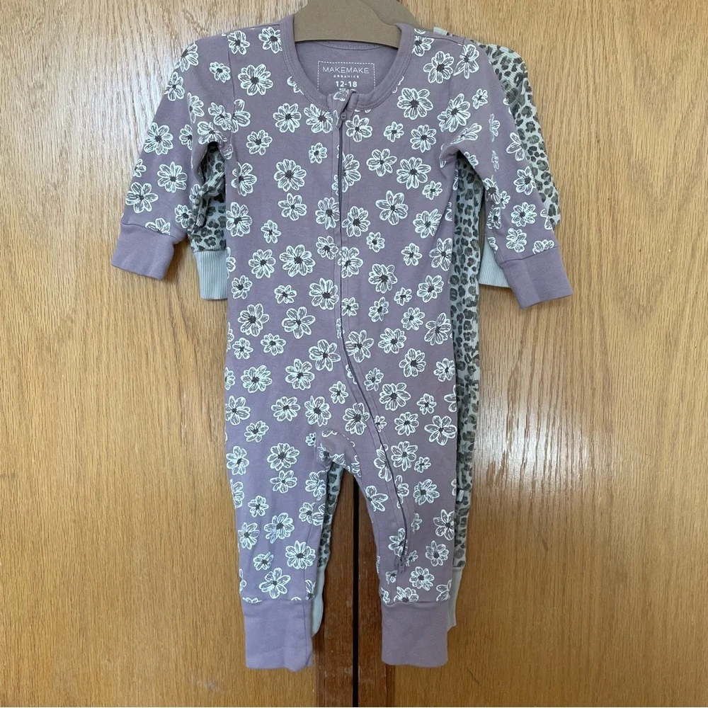 2 MakeMake Organic 2-way zip rompers — spotted and daisies - Picture 4 of 7